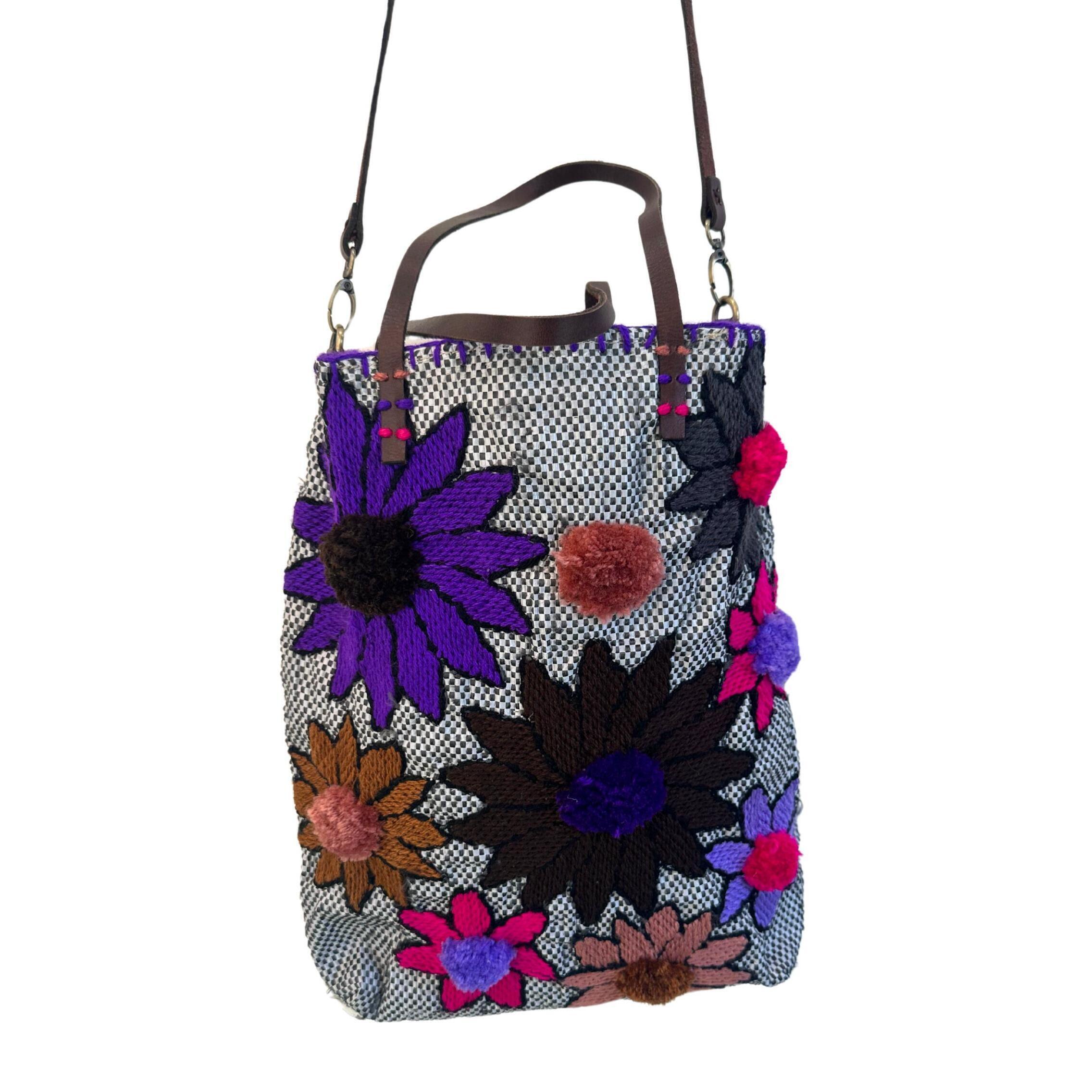 New En Shalla Women's Flower Appliqus Crossbody Bag In Purple/Orange